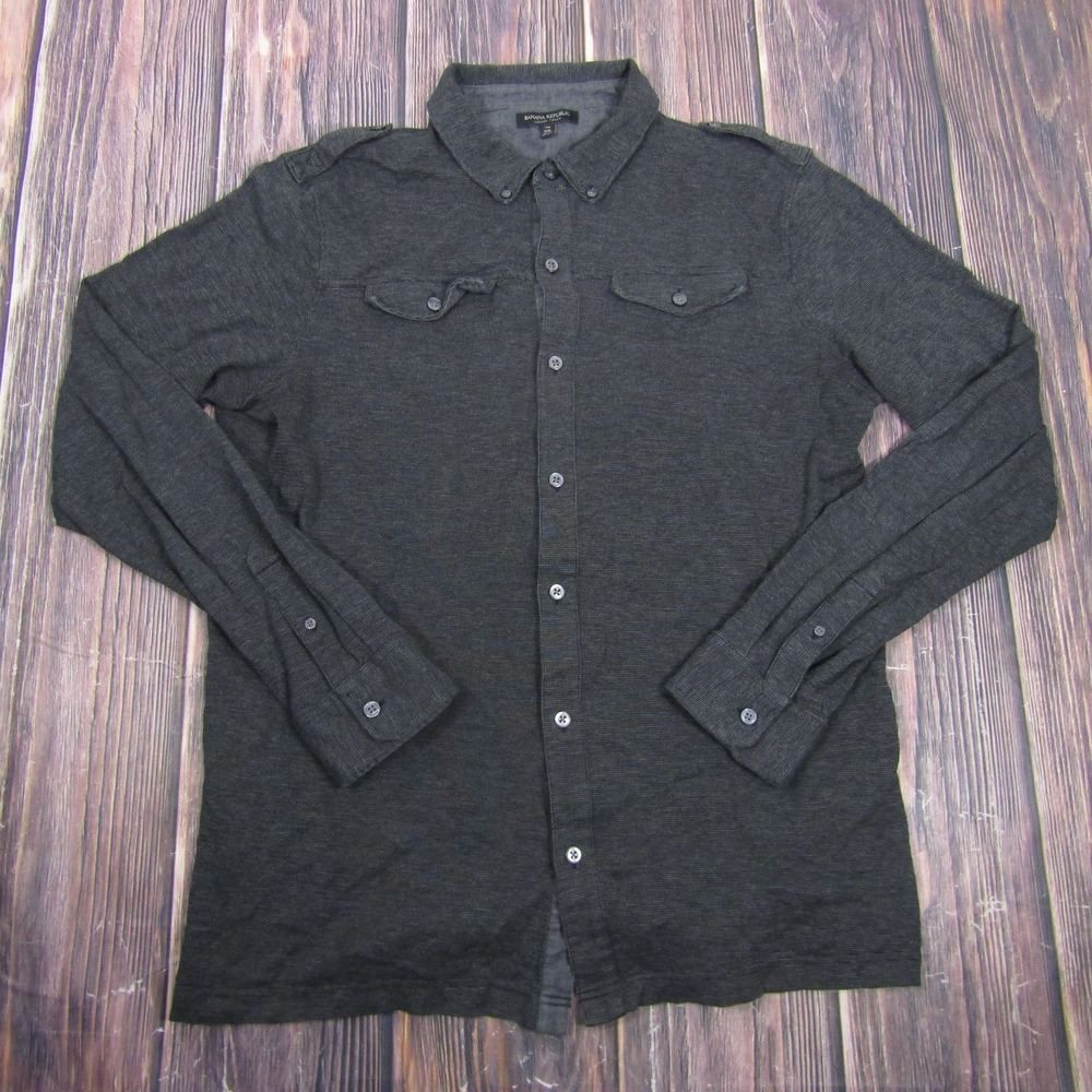 Banana Republic Shirt Mens 2XLT Gray Geometric Long Sleeve Button Up Jersey